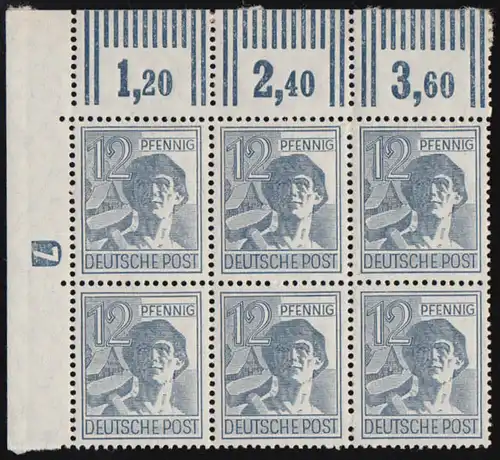 947DZ Freimarke 12 Pf - Ecke oben links mit DZ 7 negativ (F.1), Randmängel