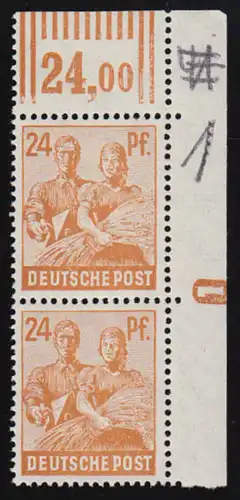 951 DZ Arbeiter 24 Pf. Eckrand oben rechts F.20 mit Druckerzeichen 1 negativ **