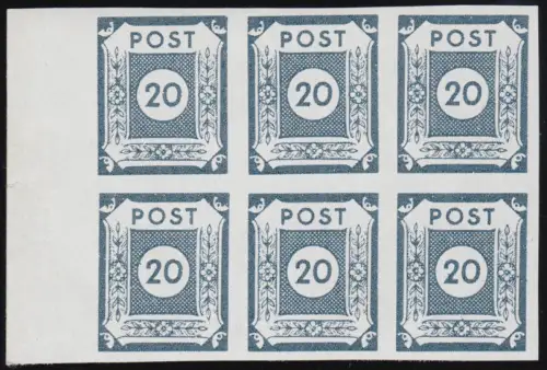 SBZ 48Ab Ziffer 20 Pf, Rand-6er-Block mit PLF VI (F.63), geprüft Dr. Jasch BPP