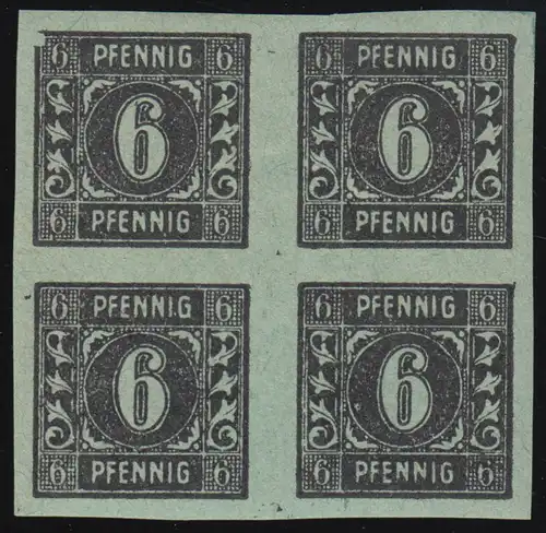 8xU Freimarke 6 Pf. ungezähnter Viererblock, ** postfrisch
