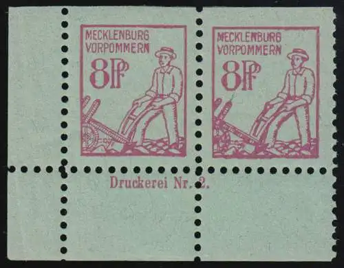 13 DZ Freimarke 8 Pf. Eck-Paar unten links mit Druckereizeichen, ungefaltet **