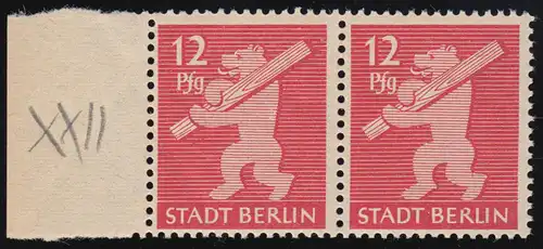 5AA waz PLF XXII Berliner Bär 12 Pf. mit Plattenfehler R abgeschnitten, ** gpr.