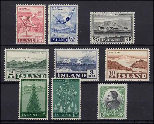 Island 314-322 Jahrgang 1957 komplett, 9 Marken, postfrisch ** / MNH