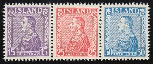 Island 190-192 König Christian X., Zusammendruck aus Block 1, ** / MNH