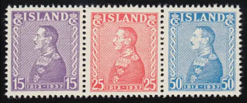 Islande 190-192 Roi Christian X., impression de bloc 1, ** / MNH