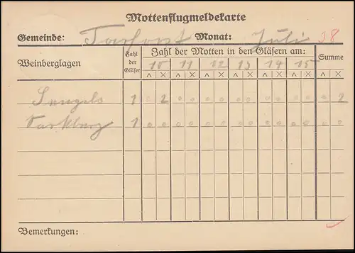 Le courrier terrestre Tarforst sur Trèves sur la carte de vol de Motte, 17.7.38