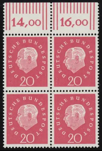 304 Heuss III 20 Pf OR-Viererbl. ** postfrisch