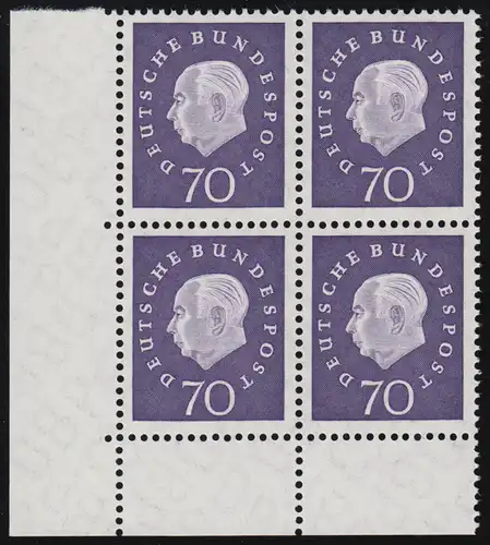 306 Heuss III 70 Pf Eck-Vbl. ul ** postfrisch