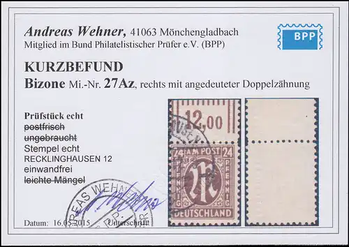 27Az AM-Post 24 Pf avec double incisive indiquée, résultat négatif BPP O e .