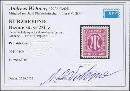 23Cz AM-Post 12 Pf avec une variante de dentation C rare, résultat de changement BPP ** e . sans