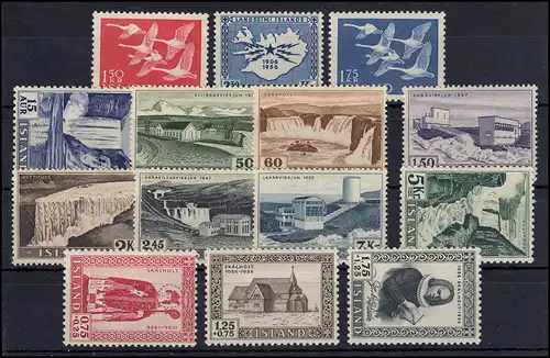 Island 300-313 Jahrgang 1956 komplett, 14 Marken, postfrisch ** / MNH