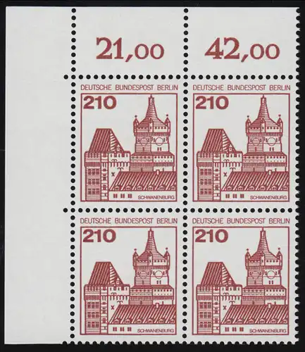 589 châteaux et ch. schl. 210 Pf Eck-Vbl. ol ** post-fraîchissement