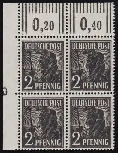 943DZ Kontrollrat II 2 Pf. ER-Vbl. oben links mit Duckerzeichen DZ 5 negativ **