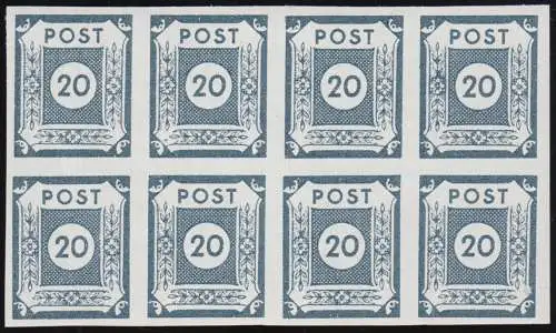 SBZ 48Ab Ziffer 20 Pf, 8er-Block - PLF IV (F.36) + VII (F.34), gp Dr. Jasch BPP