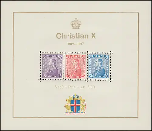 Island Block 1 König Christian X., postfrisch ** / MNH