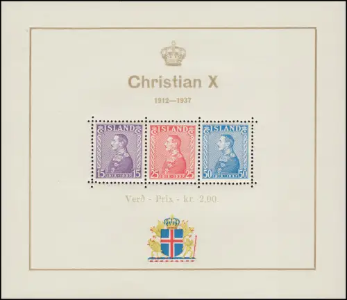 Island Block 1 König Christian X., postfrisch ** / MNH