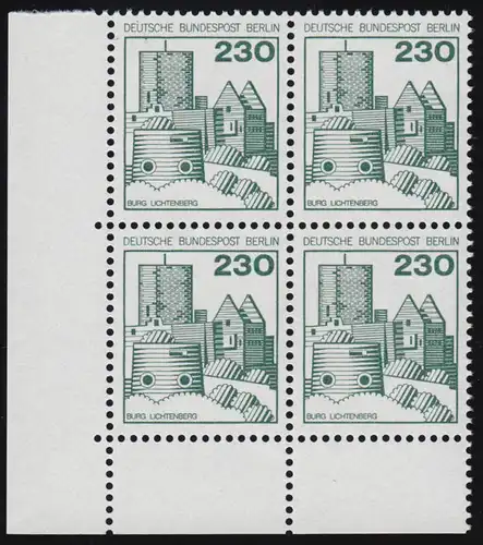 590 Burgen u.Schl. 230 Pf Eck-Vbl. ul ** postfrisch
