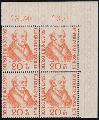 224 Helfer der Menschheit 20+10 Pf Hahnemann ** Eck-Vbl o.r. 1-0