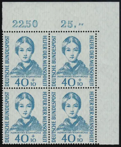 225 Aide de l'humanité 40+10 Pf Nightingale ** Eck-Vbl o.r. 1-0