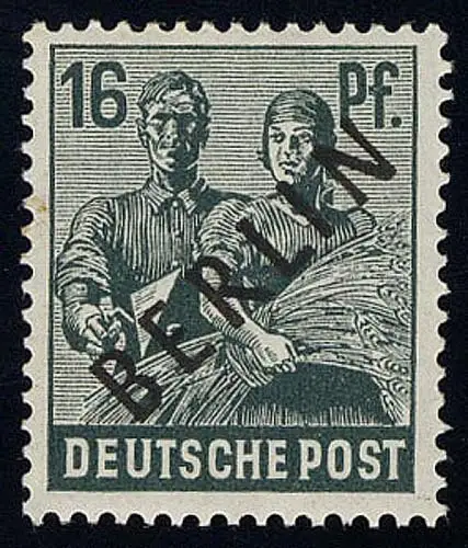 7a Schwarzaufdruck 16 Pf DUNKELGRÜN ** postfrisch