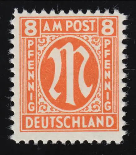 21Cz AM-Post 8 Pf seltene Zähnungsvariante, postfrisch ** Befund A. Schlegel BPP