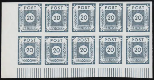 SBZ 48Ab Ziffer 20 Pf, Eck-10er-Block mit PLF VII (F.84), geprüft Dr. Jasch BPP