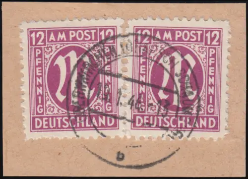 23Az PLF XI AM-Post 12 Pf mit Plattenfehler Kerbe im M, Bfst., Befund Wehner BPP