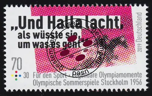 3460 Sporthilfe 70 Cent: Olympia Stockholm 1956 - Und Halla lacht, O