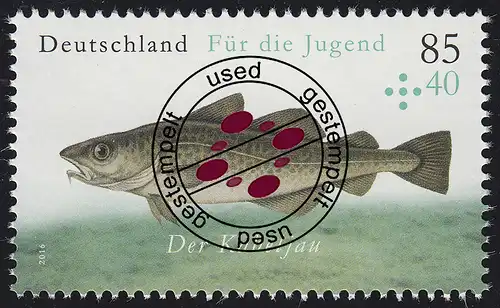 3256 Jugend Salzwasserfische - Kabeljau, O gestempelt