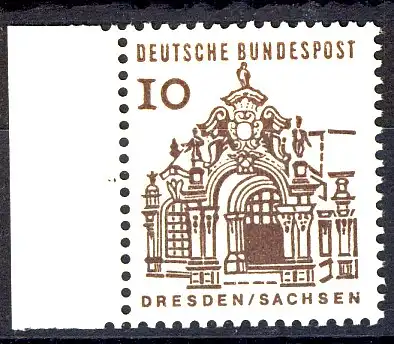 454 Bauwerke klein 10 Pf Seitenrand li. ** postfrisch
