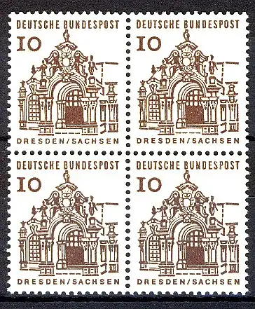 454 Bauwerke klein 10 Pf Viererblock ** postfrisch
