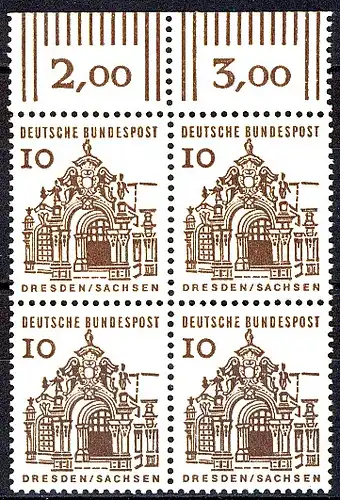 454 Bauwerke klein 10 Pf OR-Viererbl. ** postfrisch