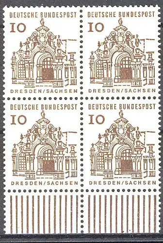 454 Bauwerke klein 10 Pf UR-Viererbl. ** postfrisch