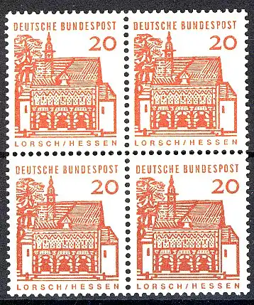 456 Bauwerke klein 20 Pf Viererblock ** postfrisch