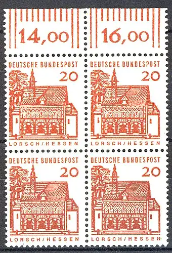 456 Bauwerke klein 20 Pf OR-Viererbl. ** postfrisch