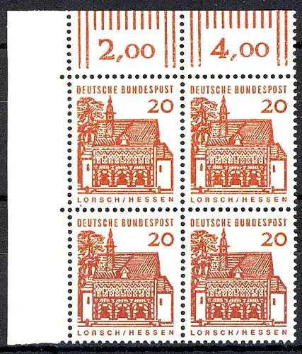 456 Bauwerke klein 20 Pf Eck-Vbl. ol ** postfrisch