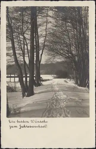 Ansichtskarte: Neujahrswünsche - Schneelandschaft, EF SUHL 31.12.40 nach Leoni