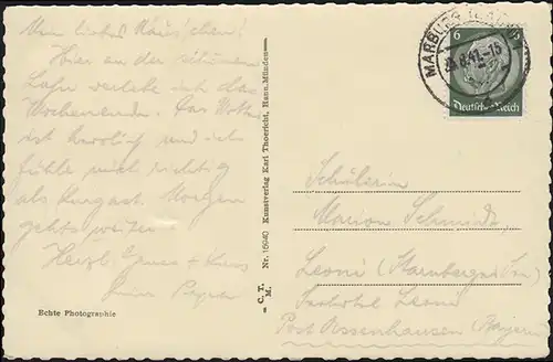 Carte: Marburg sur la Lahn - Vue de la ville, EF MARBURG 23.8.41 après Leoni