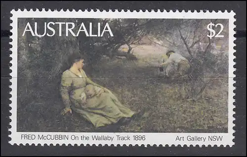 Australien: Fred McCubbin "On the Wallaby Track" Gemälde, 1 Marke **