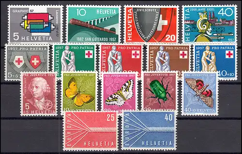 637-652 Schweiz-Jahrgang 1957 komplett, postfrisch