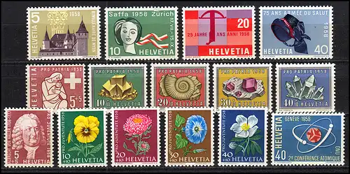 653-667 Schweiz-Jahrgang 1958 komplett, postfrisch
