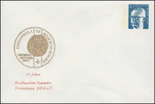 PU 54/8 Interphila Jülich, Heinemann 50 Pf., ungebraucht **