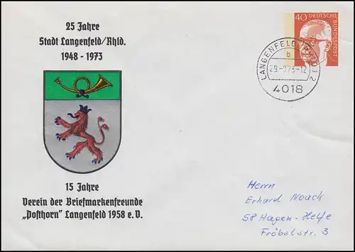 PU 53/27 Stadt Langenfeld / Verein Posthorn, Heinemann 40 Pf., 29.9.1973