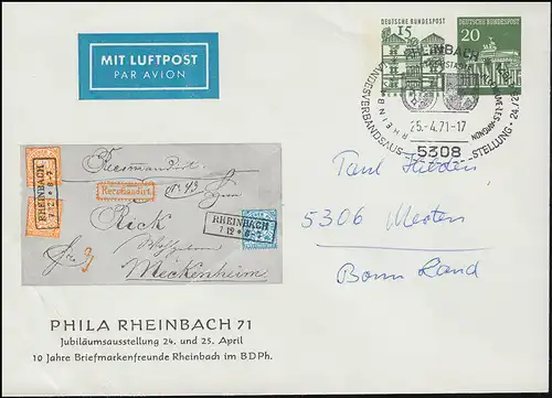 PU 43/1 PHILA Rheinbach 1971, Bauten 15 Pf /BB Tor 20 Pf., SST Rheinbach 25.4.71