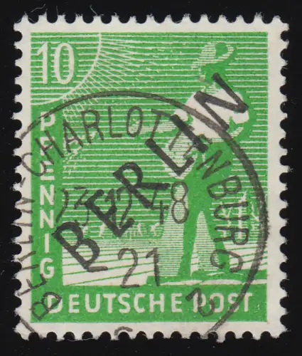 4a Schwarzaufdruck 10 Pf GELBGRÜN, gestempelt O