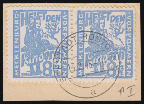 27I Kinderhilfe 8 Pf. PLF I OR verbunden, Paar Bfst. Rostock 15.2.46, Zierer BPP