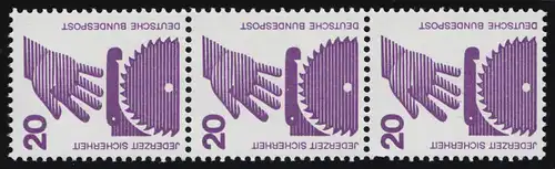 696a Unfall schwarze Nr. 20 Pf 400er-Rolle, 3er-Streifen + Nr. **