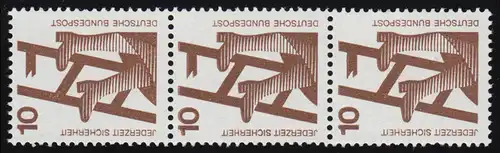 695a Unfall schwarze Nr. 10 Pf 500er-Rolle, 3er-Streifen + Nr. **