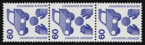 701a Unfall schwarze Nr. 60 Pf, 3er-Streifen + Nr. **