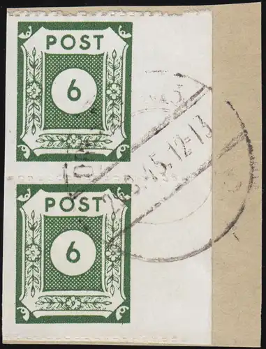 43BIUs Ziffern 6 Pf. Paar senkrecht ungezähnt auf Briefstück, geprüft Ströh BPP